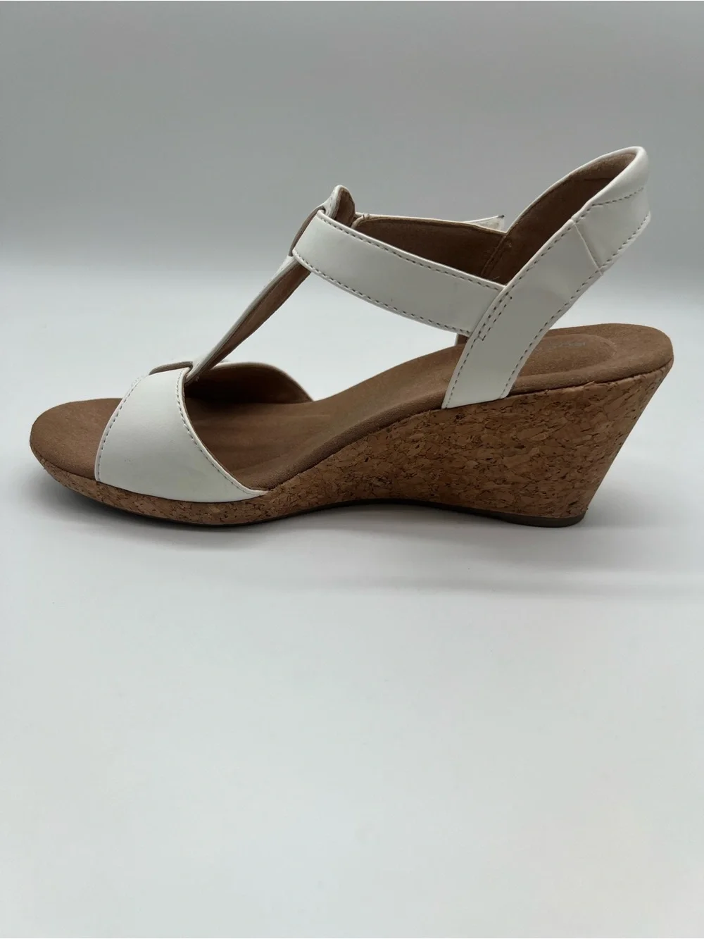 Rockport White T-Strap Cork Wedge Sandals